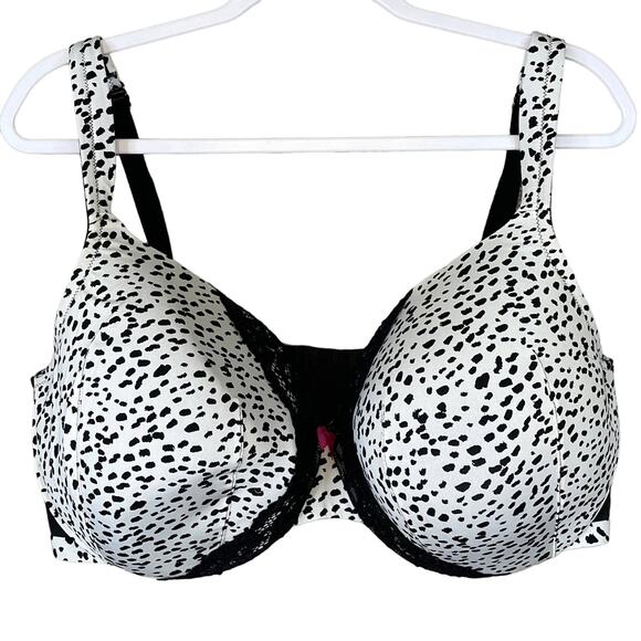 Cacique Satin Full Coverage Bra Spotted Animal Print Black White Size 44F - Picture 1 of 7